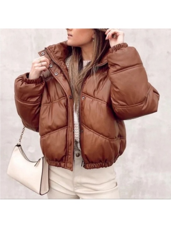 Zara Jackets & Blazers - NWOT Zara Chestnut Brown Faux-Leather Puffer Jacket